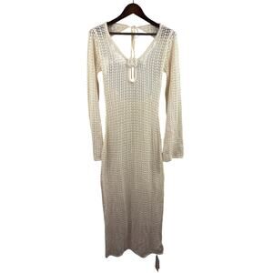 Women’s Commense Medium Knit Cream Long Sleeve Maxi Coverup Dress